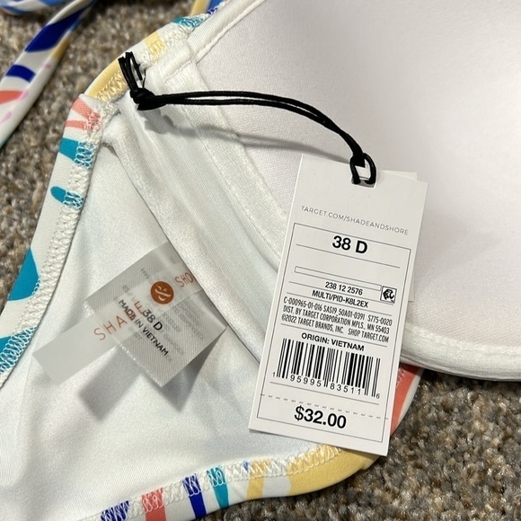 Shade & Shore 38D multi color watercolor bra size toe strap bandeau swim top - Picture 7 of 10